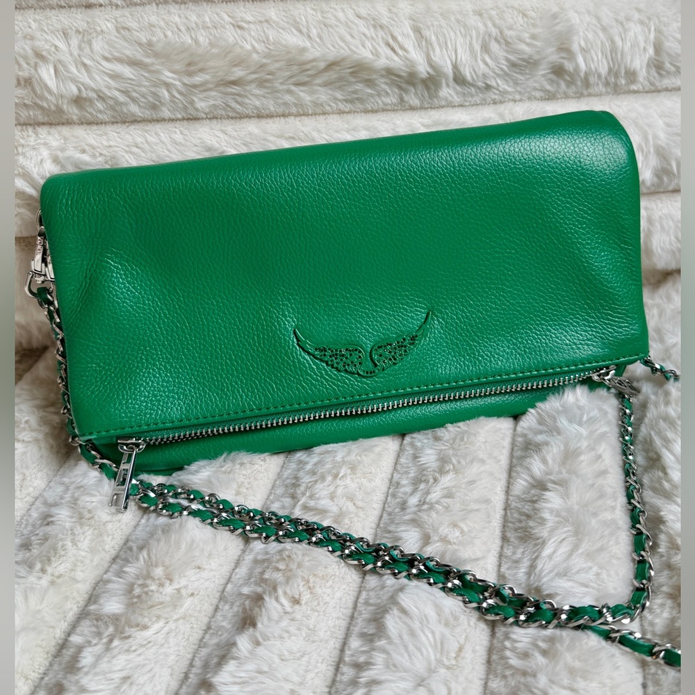Zadig & Voltaire leather Rock Clutch in Green new without tags